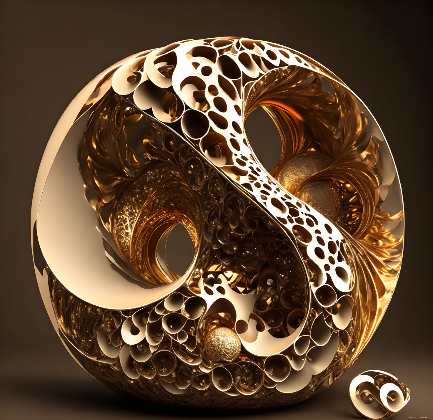 Intricate Golden 3D Fractal Art with Metallic Texture