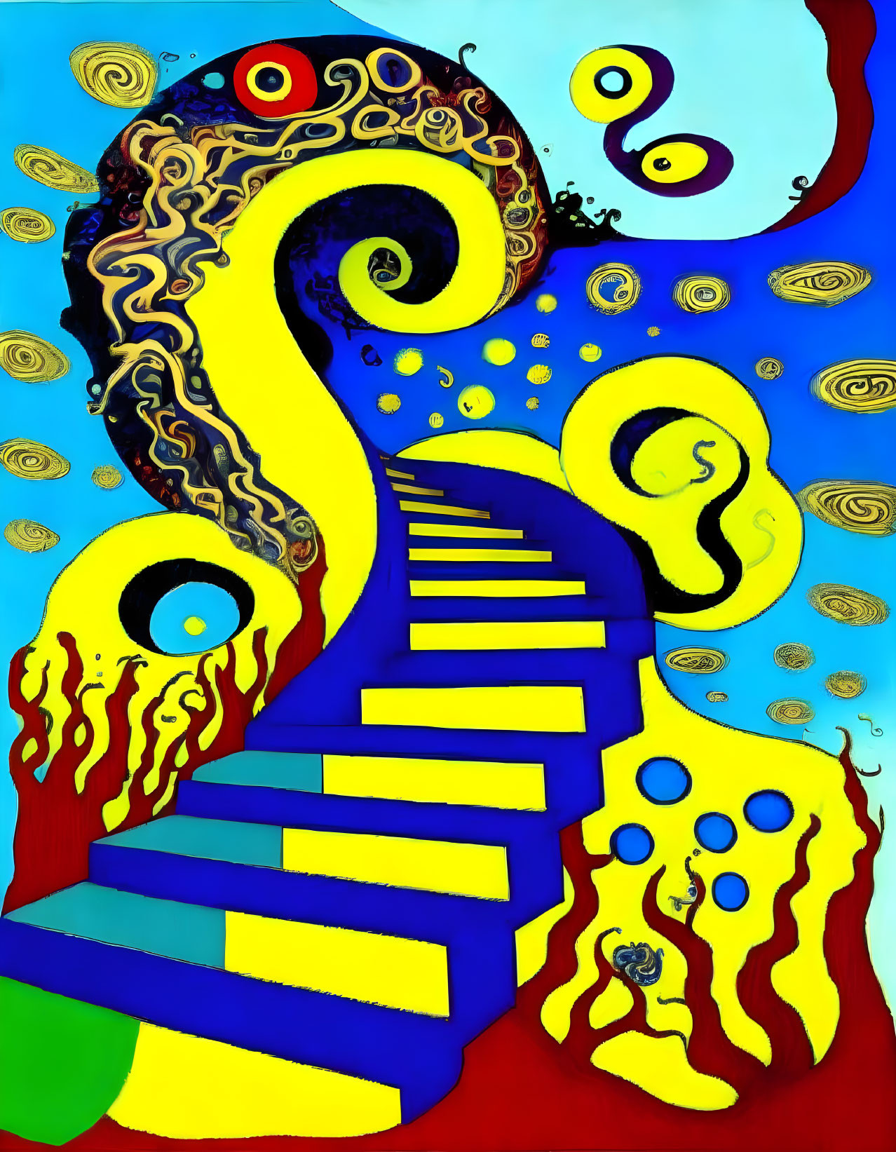 Colorful psychedelic artwork: Staircase in whimsical swirls