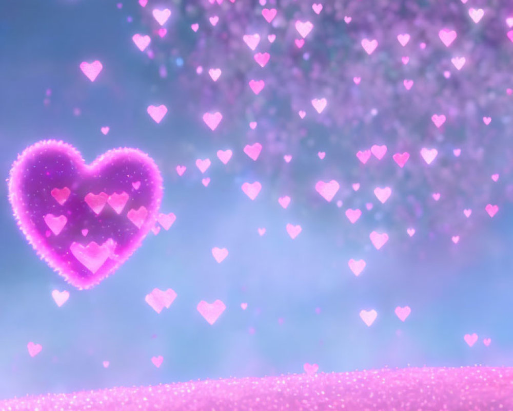 Pink Heart Surrounded by Hearts on Pink and Purple Background