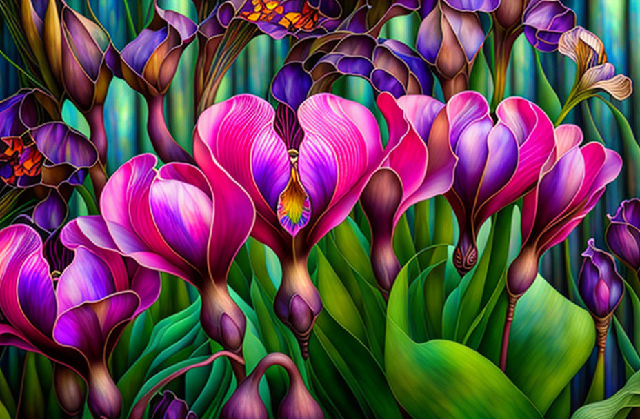 Colorful Stylized Purple Calla Lilies in Vibrant Floral Scene