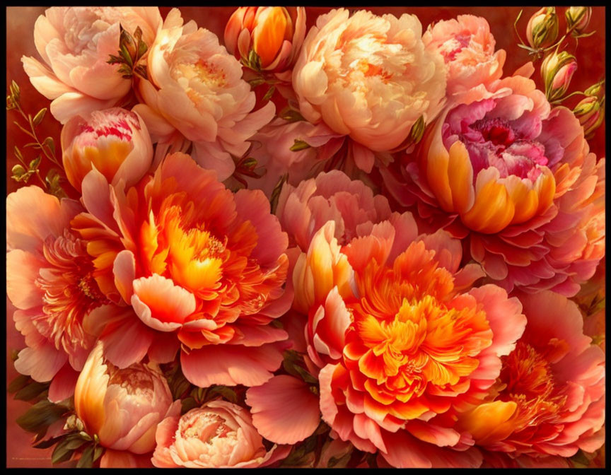 Colorful Peony Bouquet in Full Bloom against Soft Background