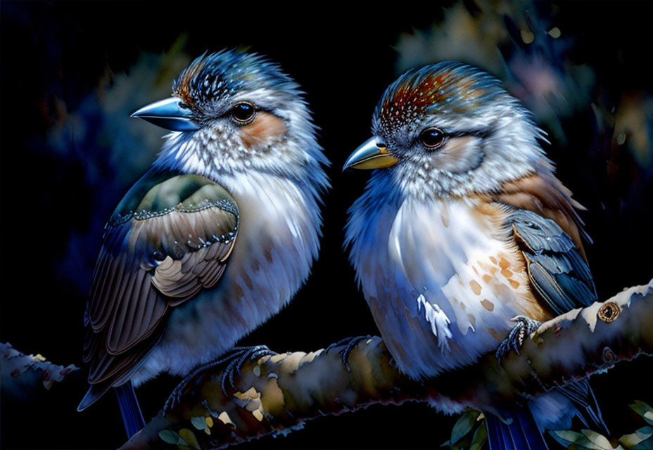 Colorful Birds with Detailed Feathers on Branch