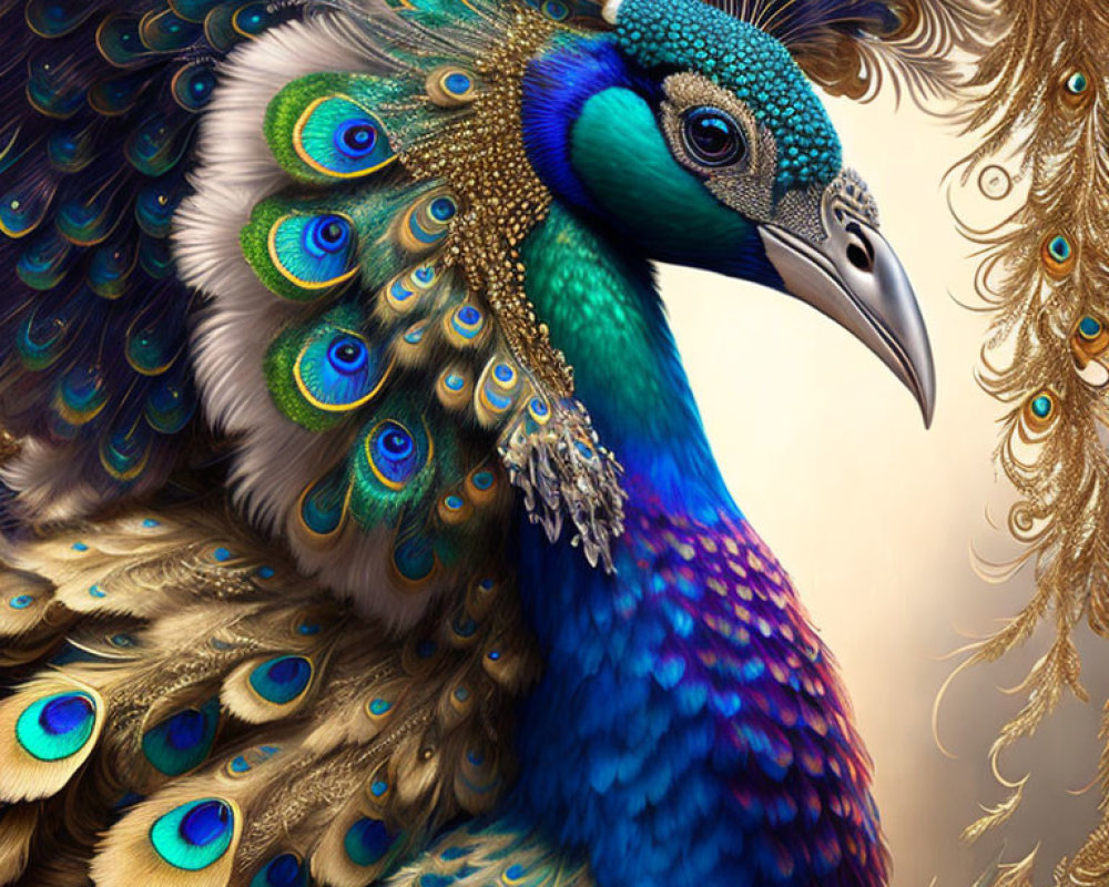 Colorful peacock showcasing intricate iridescent plumage