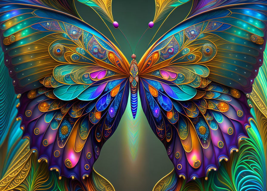 Colorful Butterfly Digital Artwork with Symmetrical Design