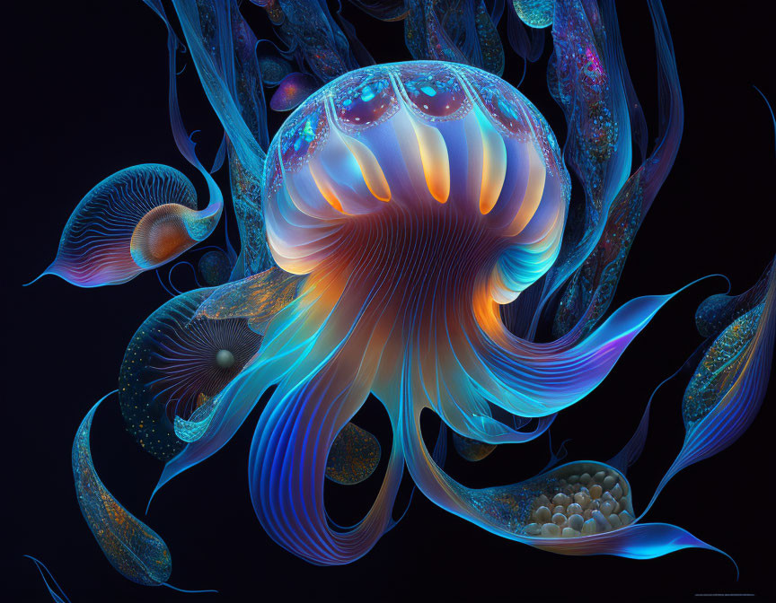 Colorful Jellyfish and Marine Creatures in Digital Art