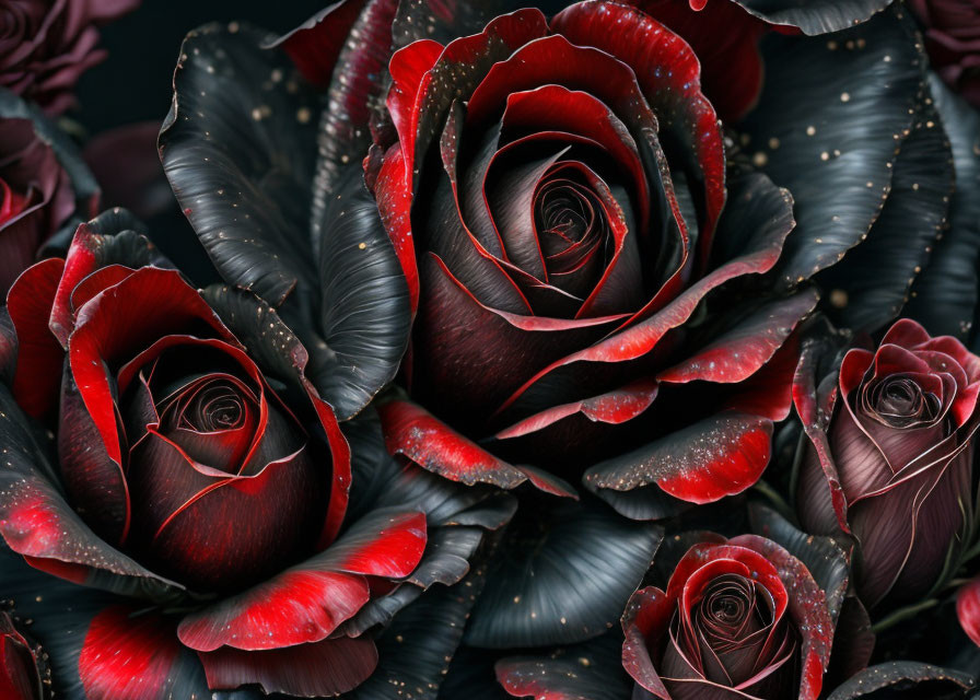 Dark roses with red edges and black petals: Gothic and romantic ambiance