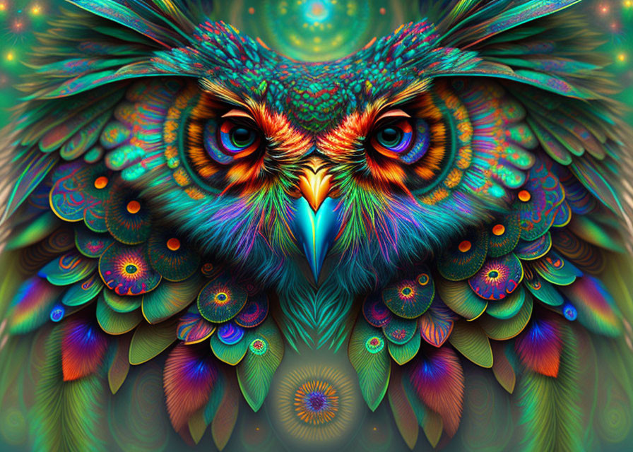 Colorful Owl Art with Psychedelic Patterns