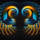 Symmetrical owl digital artwork in vibrant blue, orange, and green hues