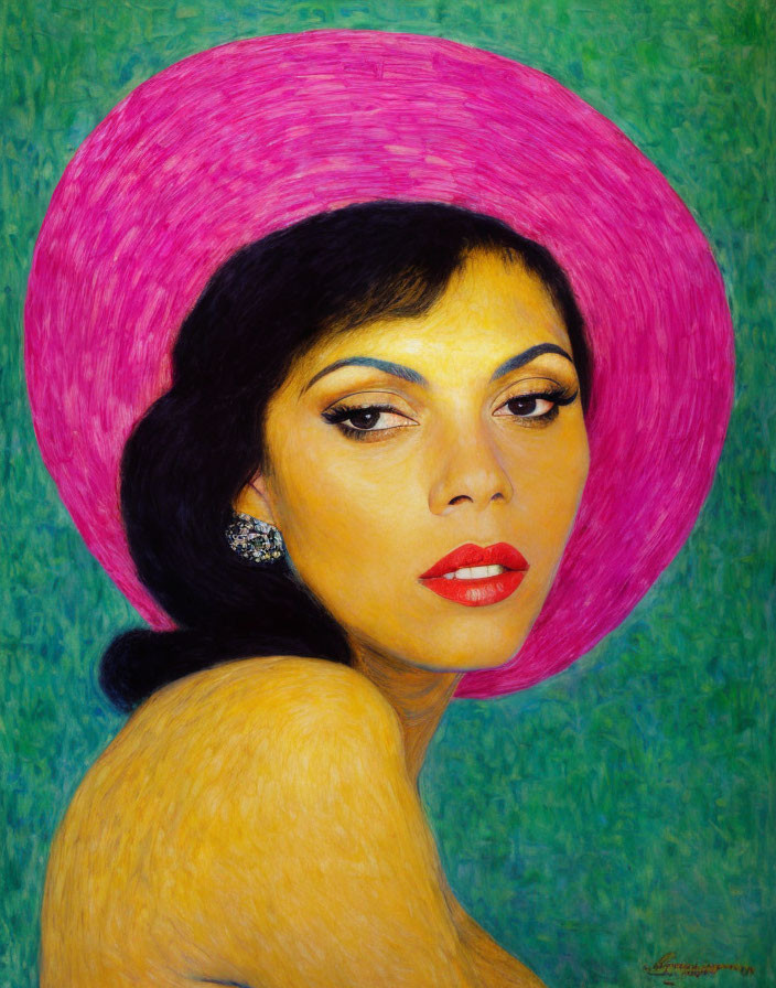 Vibrant portrait of woman with pink hat and red lipstick