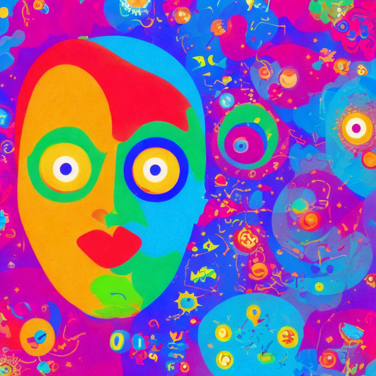 Colorful abstract art: Vibrant face with psychedelic patterns