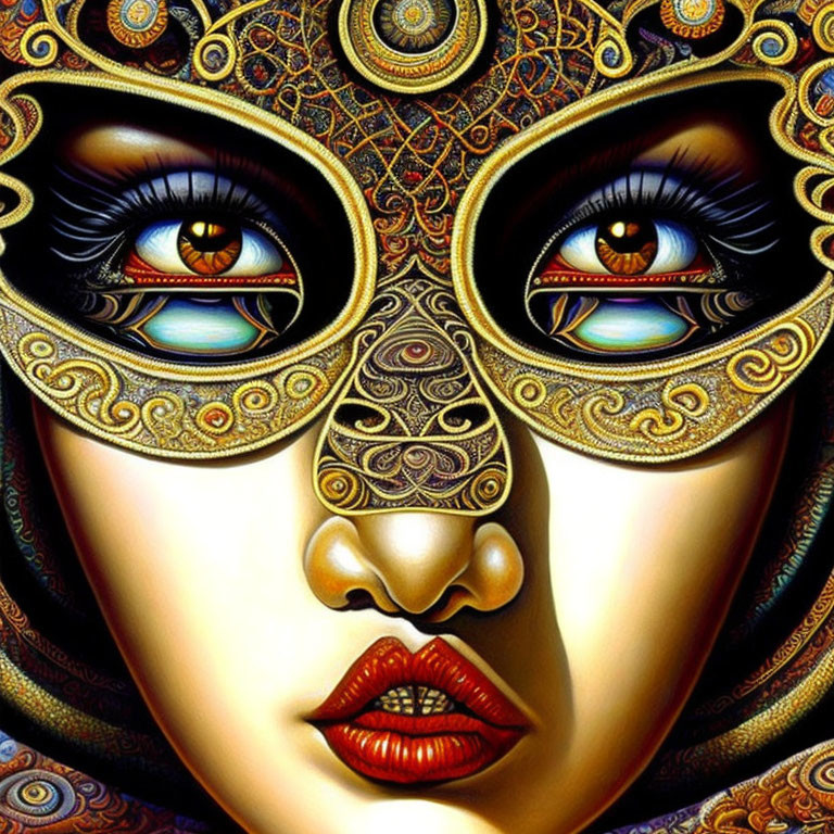 Detailed Ornate Mask with Vibrant Colors and Intricate Patterns