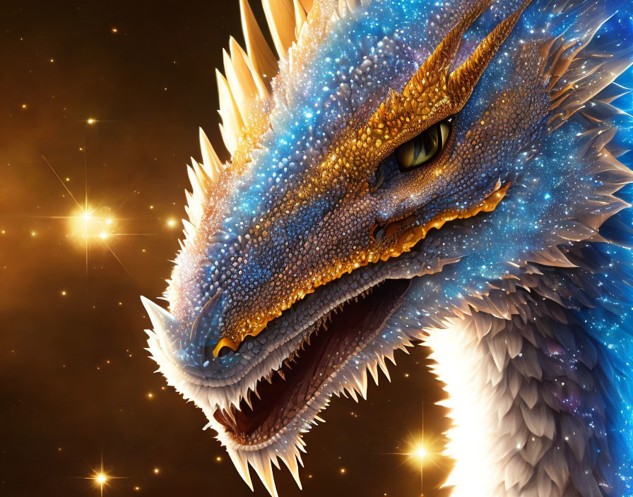 Vividly Colored Dragon with Blue Scales on Starry Background