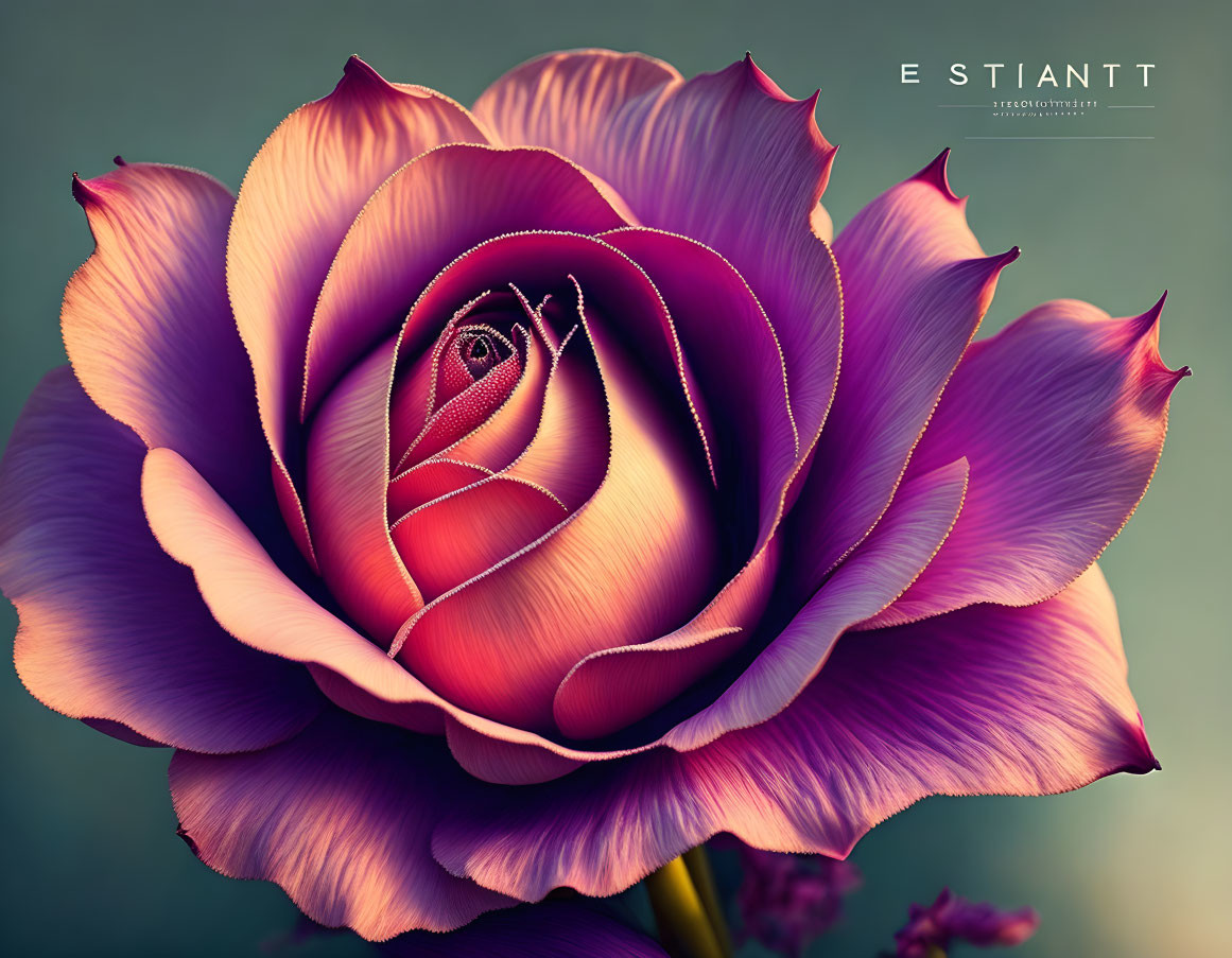 Close-up of vibrant pink and purple rose with soft-focused background and "ESTIANTT PHOTOGRAPH