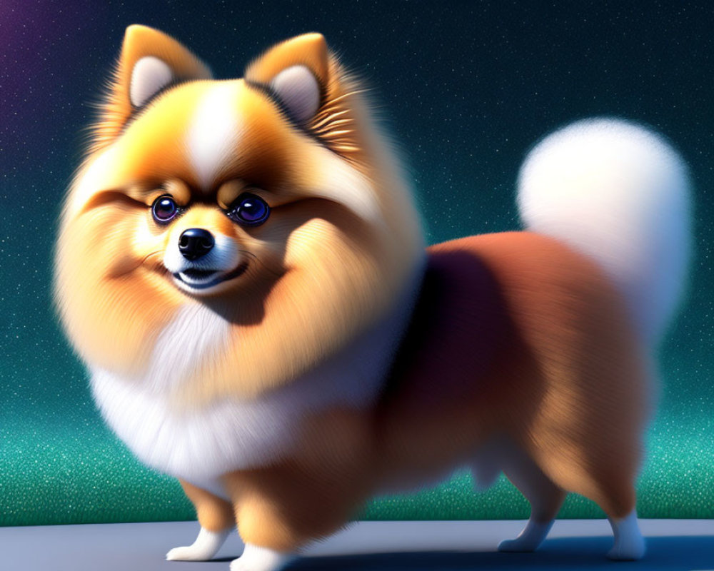 Fluffy Pomeranian Dog Grinning Under Starry Night Sky