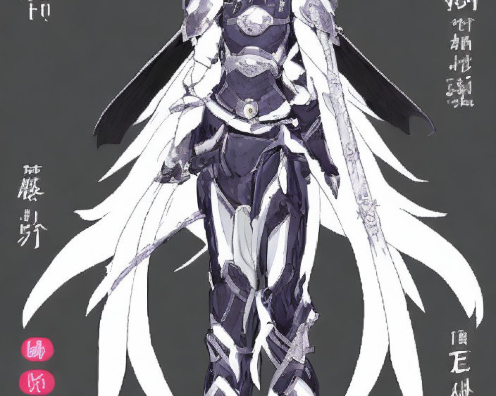 Character in Silver and Black Armor with White Wing-Like Adornments