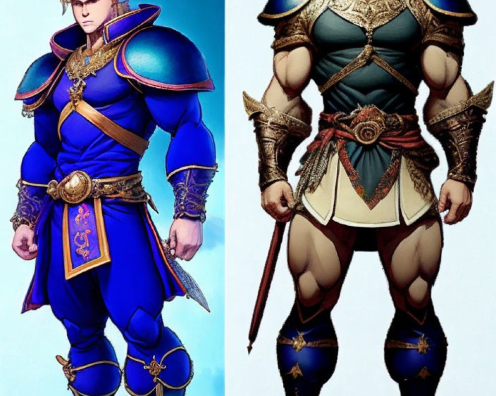 Fantasy warrior in ornate armor: anime vs. realistic portrayal