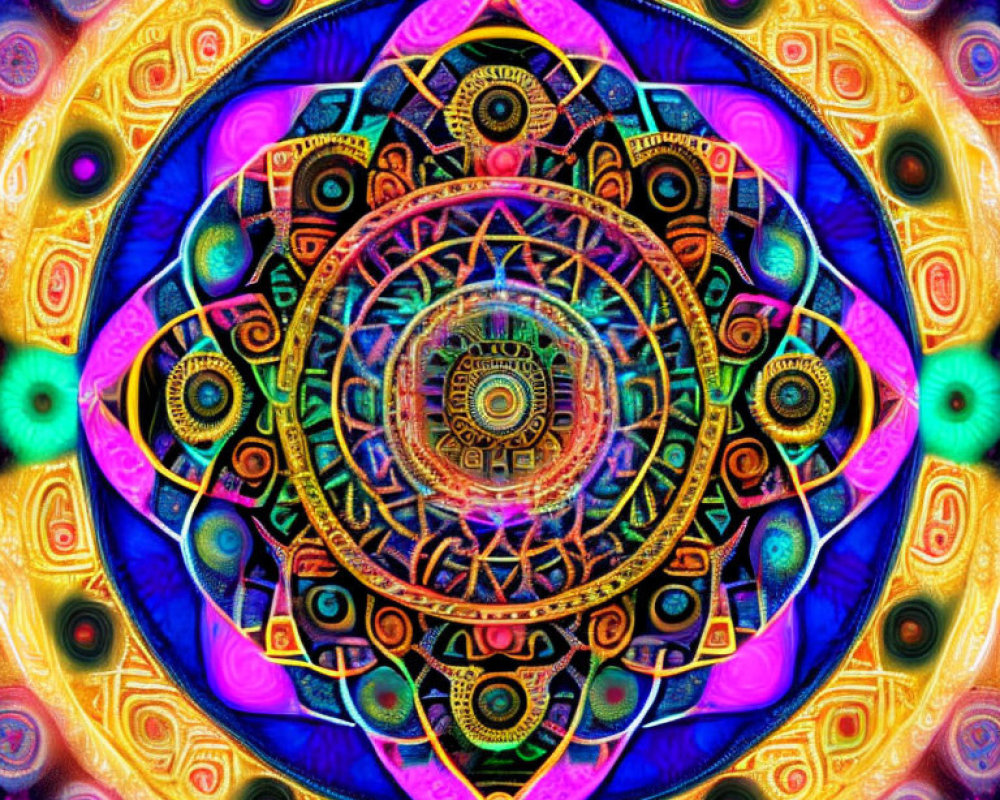 Colorful Digital Mandala with Eye Design and Circles