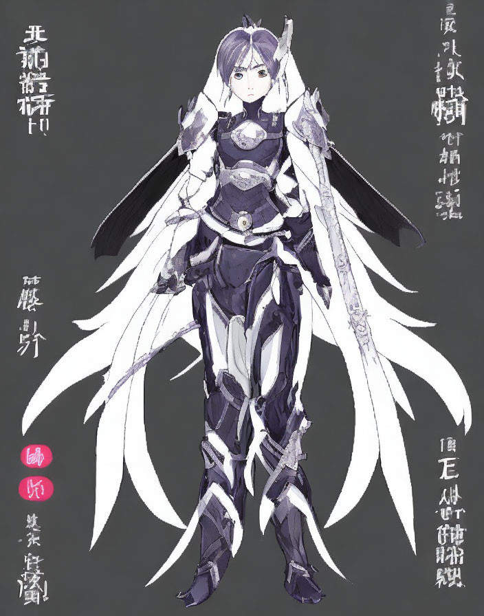 Character in Silver and Black Armor with White Wing-Like Adornments