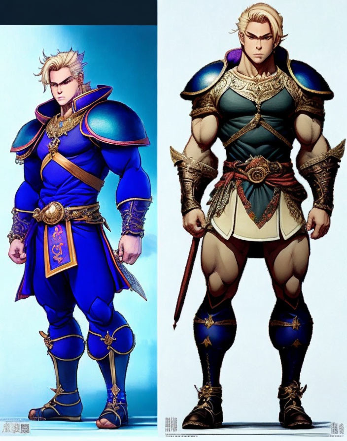 Fantasy warrior in ornate armor: anime vs. realistic portrayal