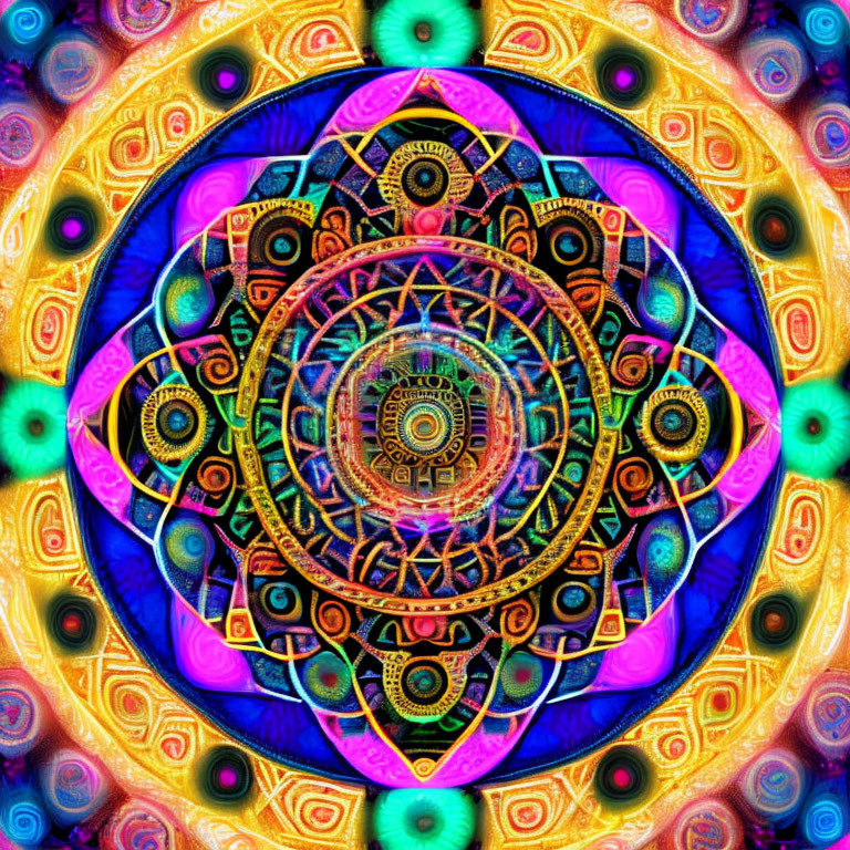 Colorful Digital Mandala with Eye Design and Circles