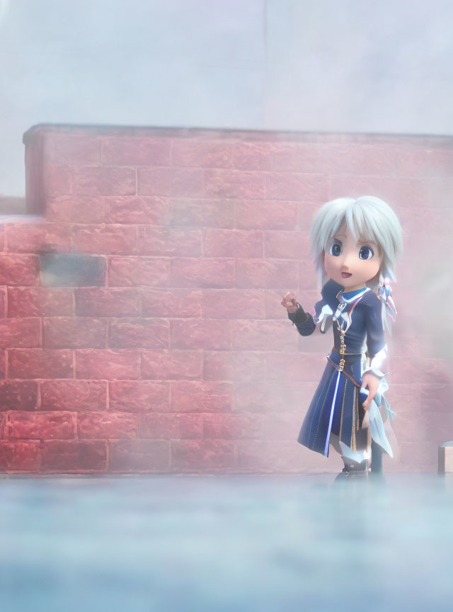 Silver-Haired Animated Figurine in Blue Clothing by Misty Wall