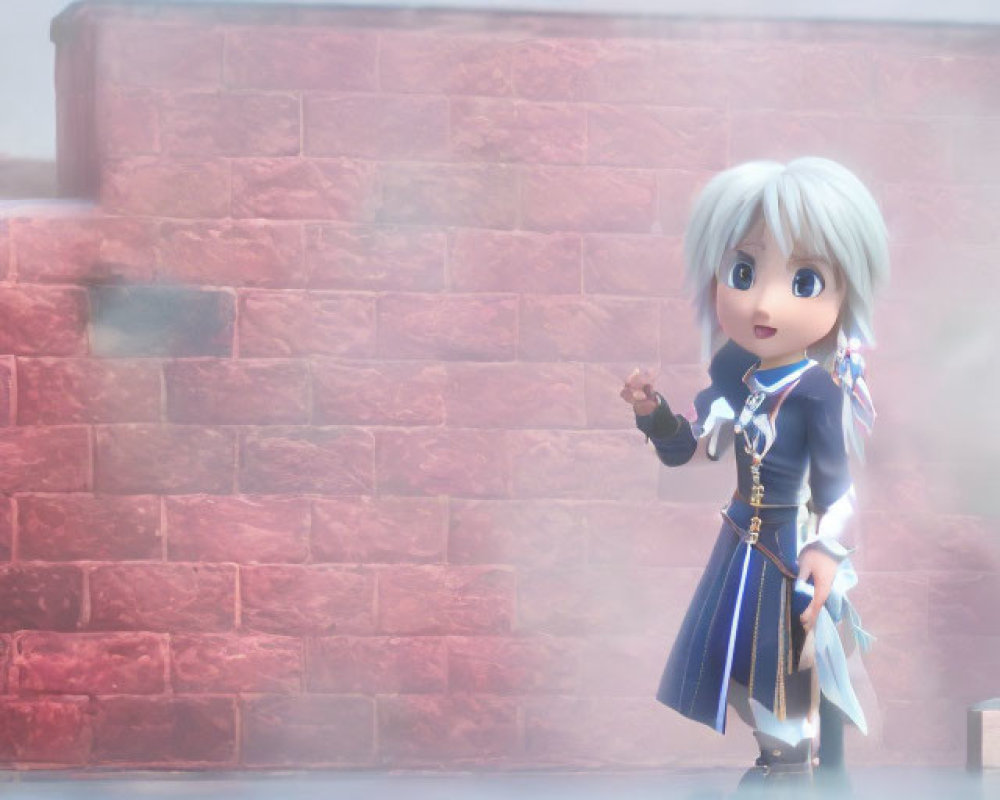 Silver-Haired Animated Figurine in Blue Clothing by Misty Wall