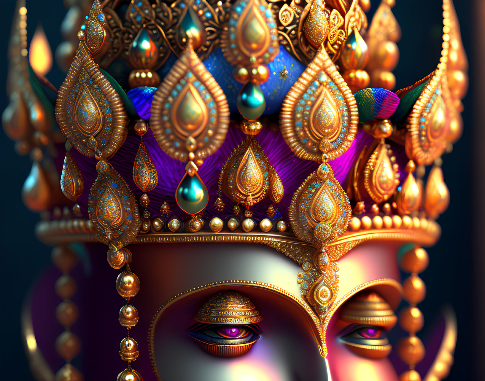 Golden Crown with Turquoise Gems and Majestic Eyes Detail