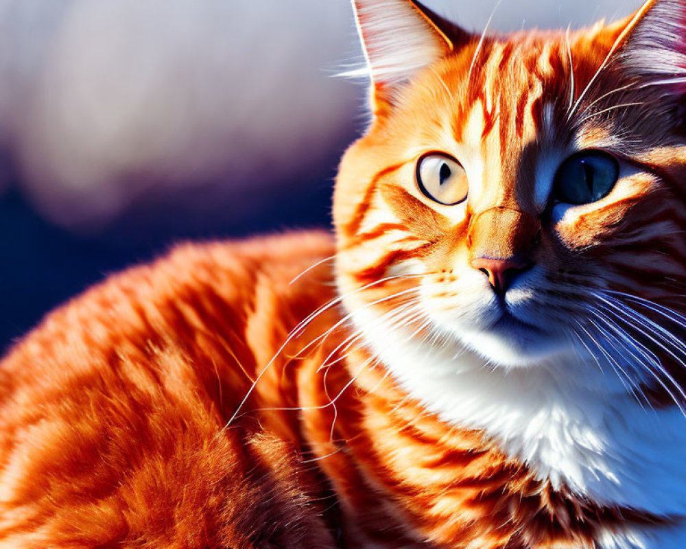 Orange Tabby Cat with Distinctive Markings Outdoors in Close-Up Shot