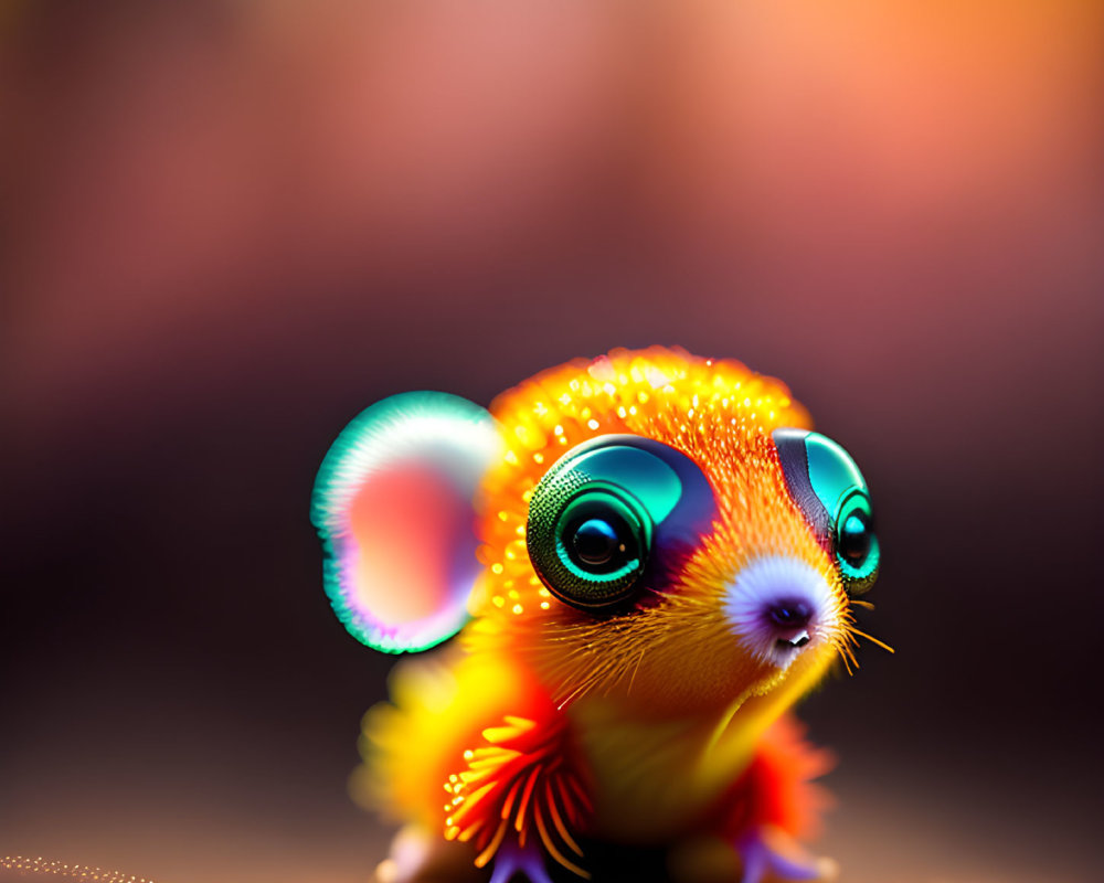 Colorful Small Creature with Glossy Eyes and Multicolored Fur