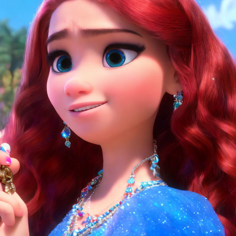 Close-Up 3D Animated Character with Blue Eyes and Curly Red Hair