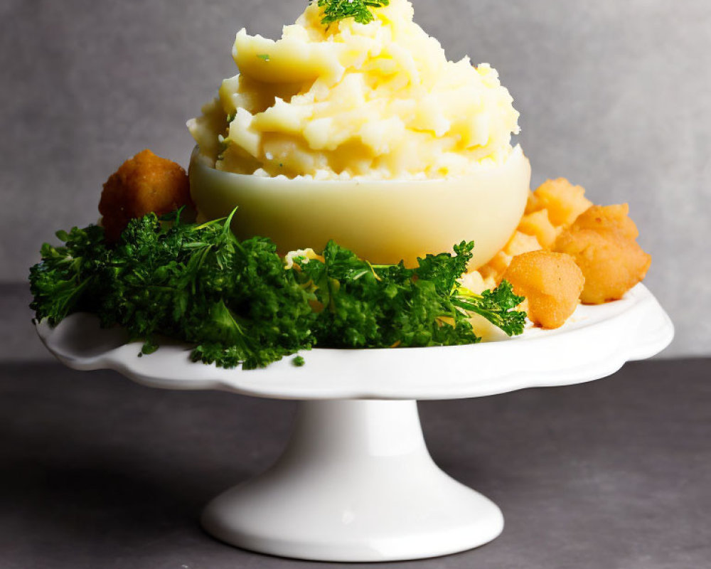 Mashed Potatoes in Cheese Rind Bowl with Crispy Nuggets