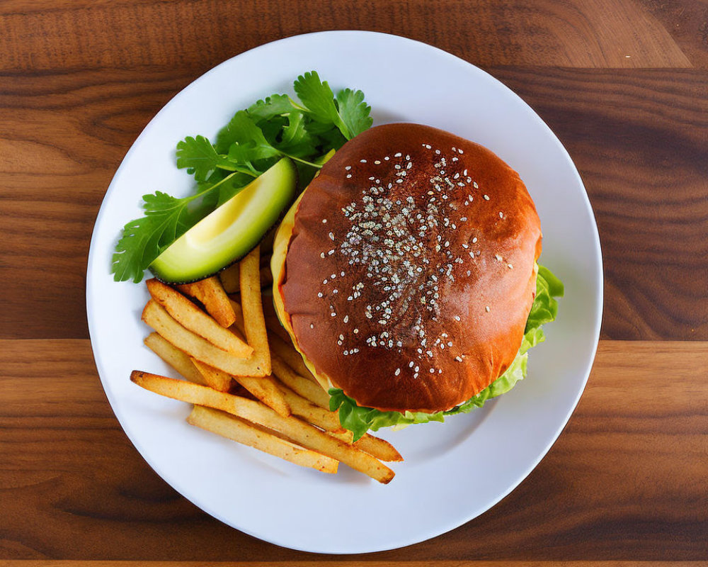 Sesame Seed Burger with Lettuce, Cheese, Fries, and Pickle Slice