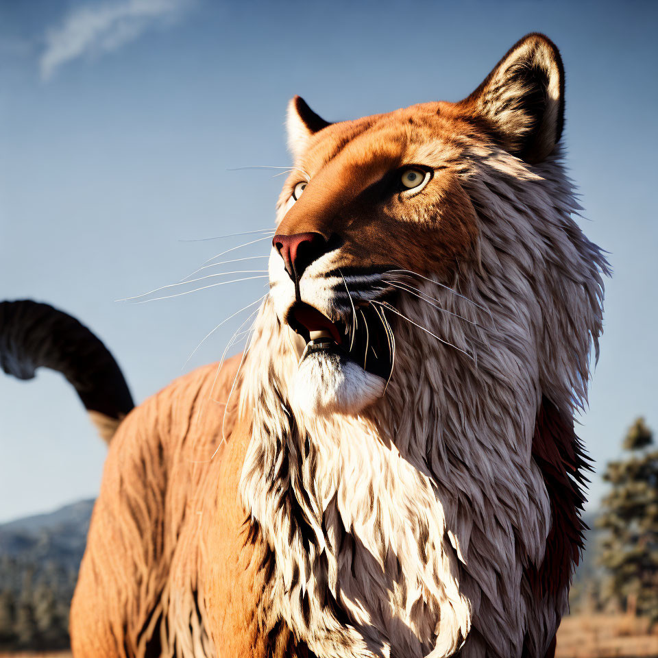 Fantastical creature with tiger body and lion mane in high-res image