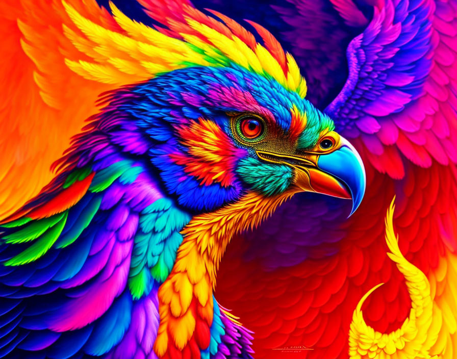 Colorful Digital Artwork Featuring Bird with Rainbow Hues