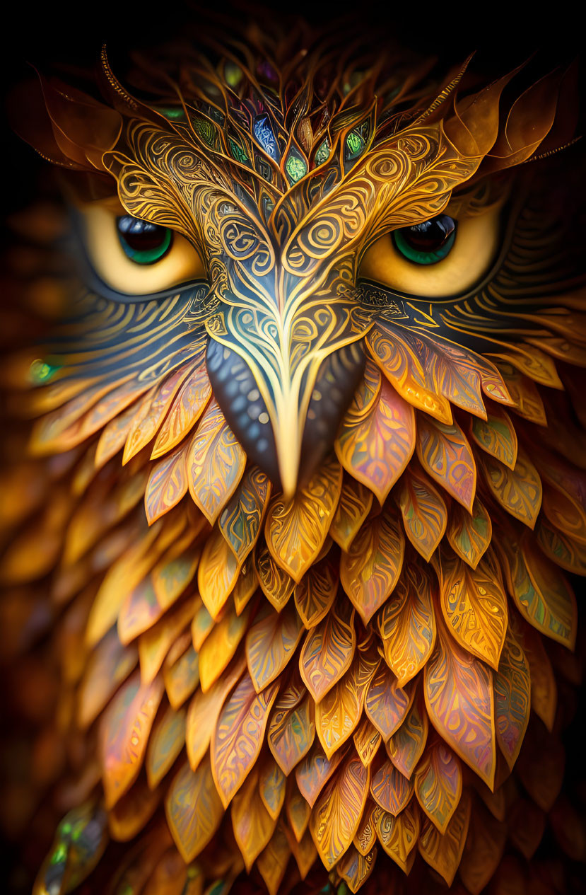 Colorful Stylized Owl Art with Intricate Patterns and Expressive Eyes