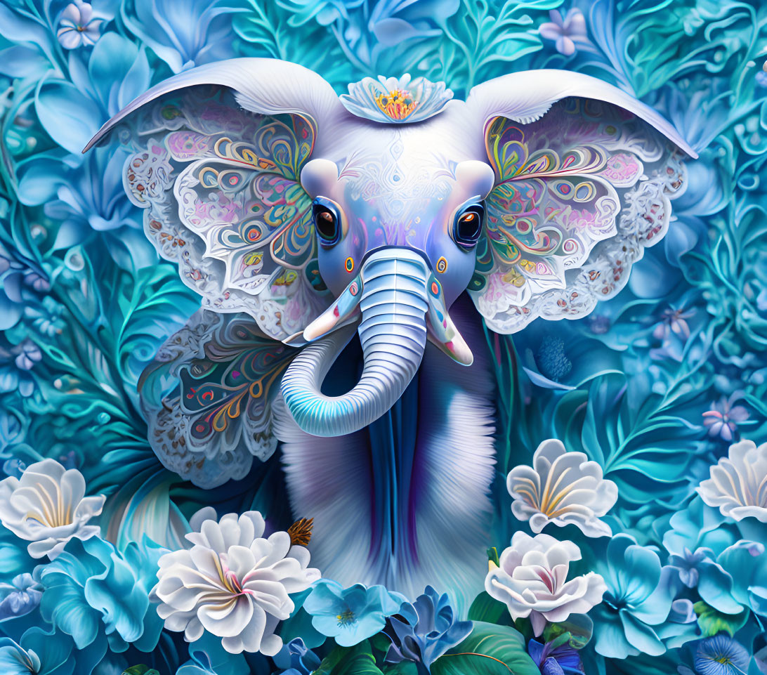 Colorful Stylized Elephant Illustration with Floral Patterns