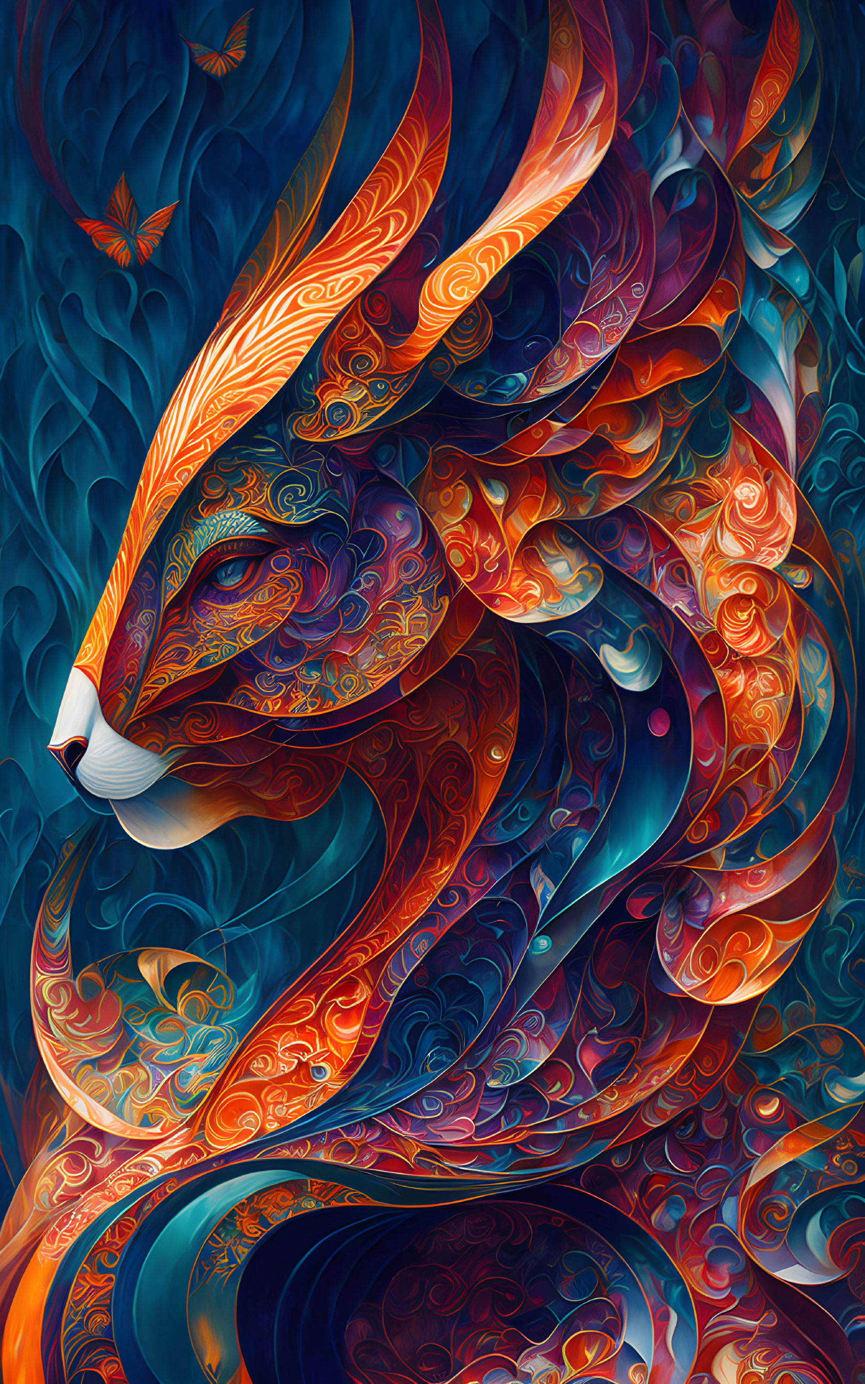 Colorful Stylized Fox Artwork with Swirling Patterns