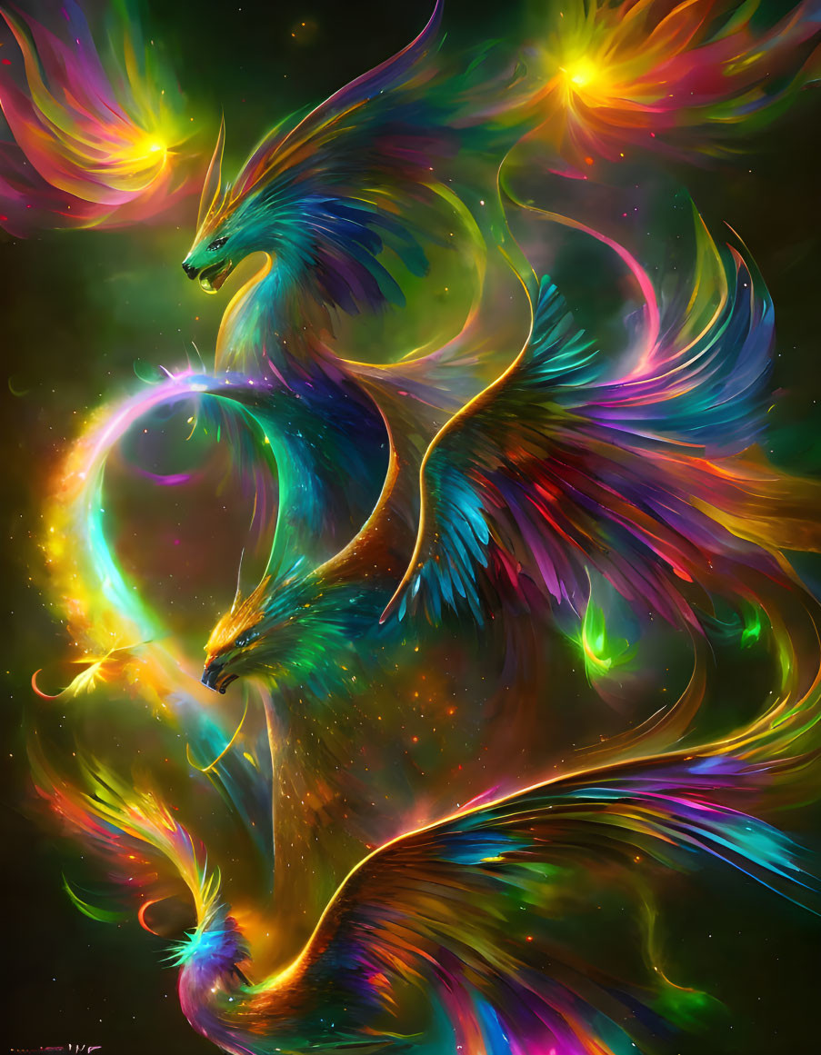 Mythical phoenix digital art in cosmic setting