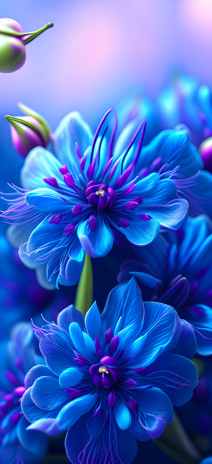 Colorful Blue and Purple Flowers on Soft-focus Background