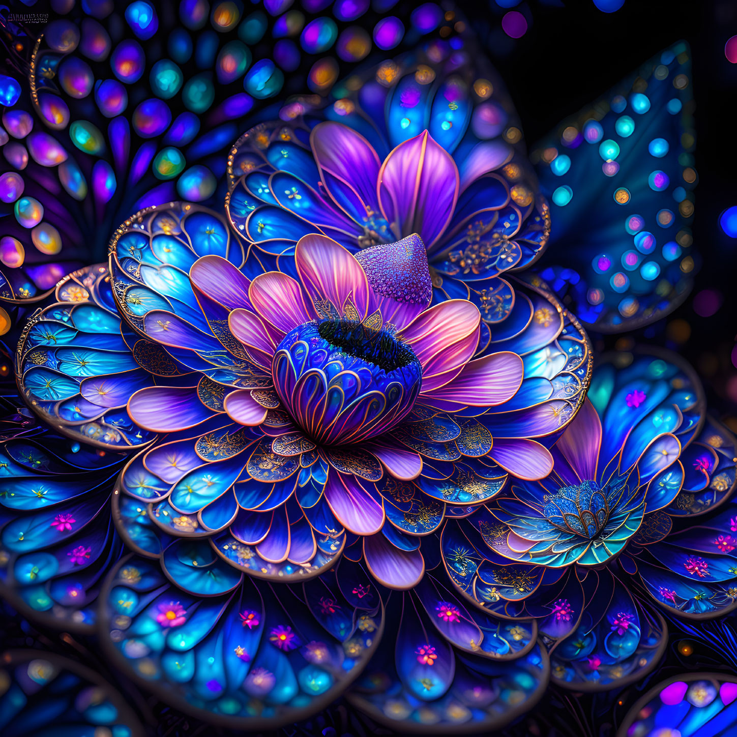 Vibrant digital art: Luminous flowers with neon hues