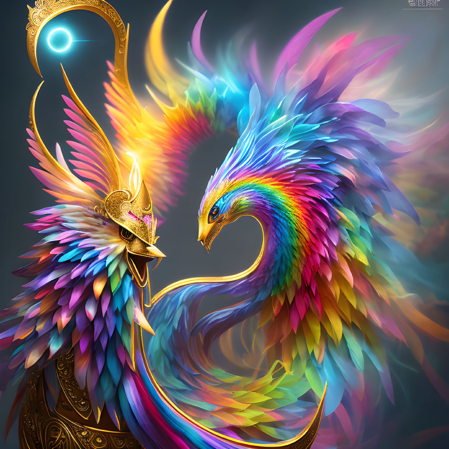 Colorful Mythical Phoenix Artwork Clashing with Creature