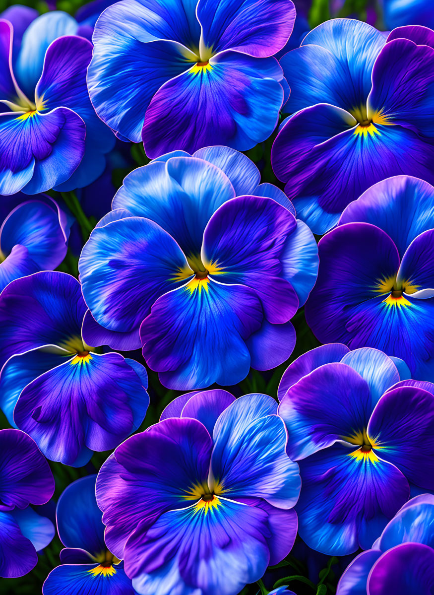 Colorful Blue and Purple Pansy Flowers in Full Bloom