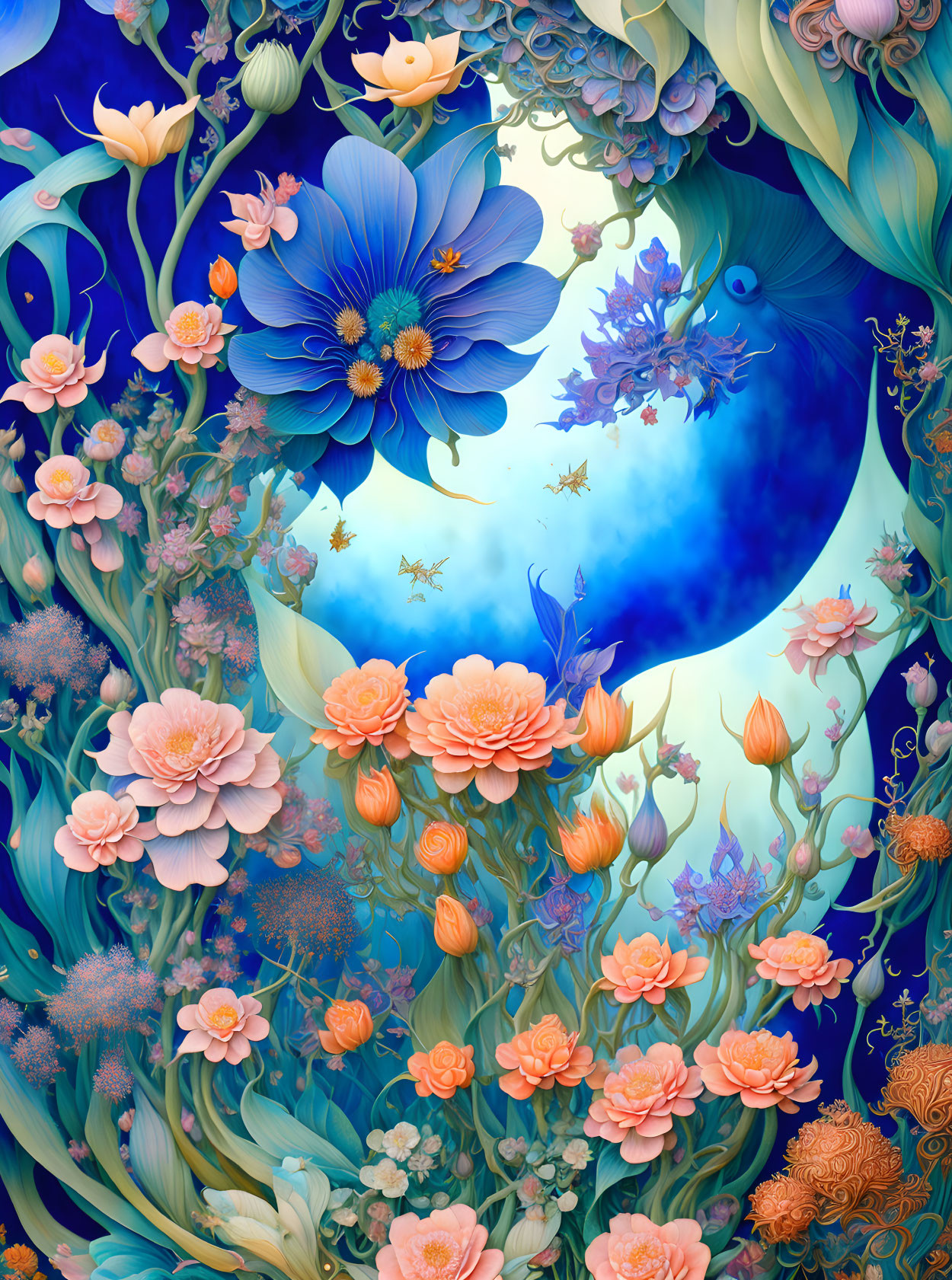 Colorful Floral Illustration on Blue Gradient Background