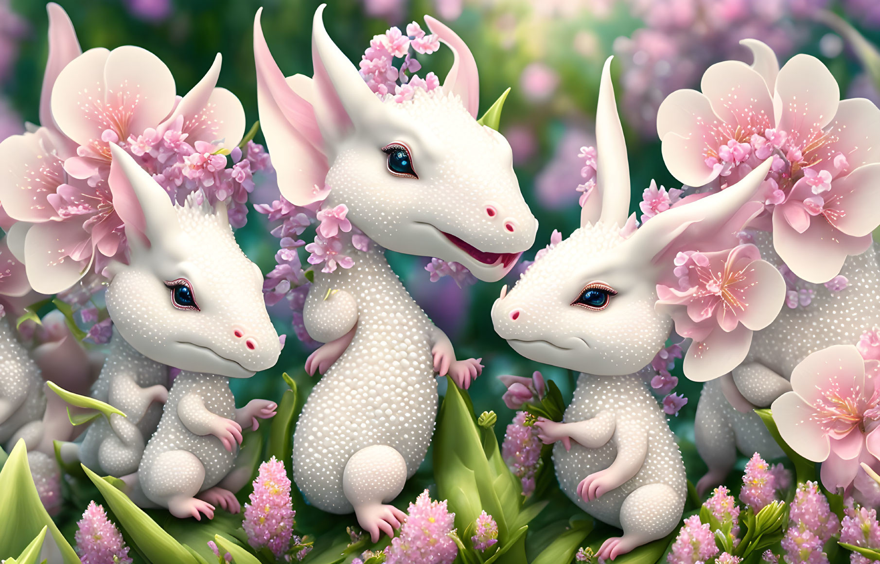 Whimsical Flower-Adorned Dragons in Pastel Flower Bloom