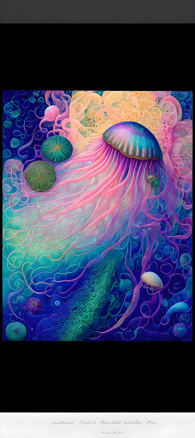 Colorful Jellyfish Artwork in Vibrant Underwater Scene