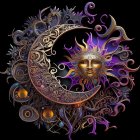 Celestial-themed illustration of crescent moon with serene female face