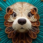 Seal's face with intricate patterns and vibrant colors on teal wave background.