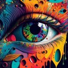 Close-up Eye Artwork: Psychedelic Colors & Dripping Paint