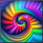 Colorful digital artwork: Spiraling floral pattern with rainbow colors and cosmic star elements.