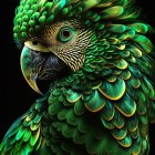 Colorful parrot digital artwork with intricate feather patterns on black background